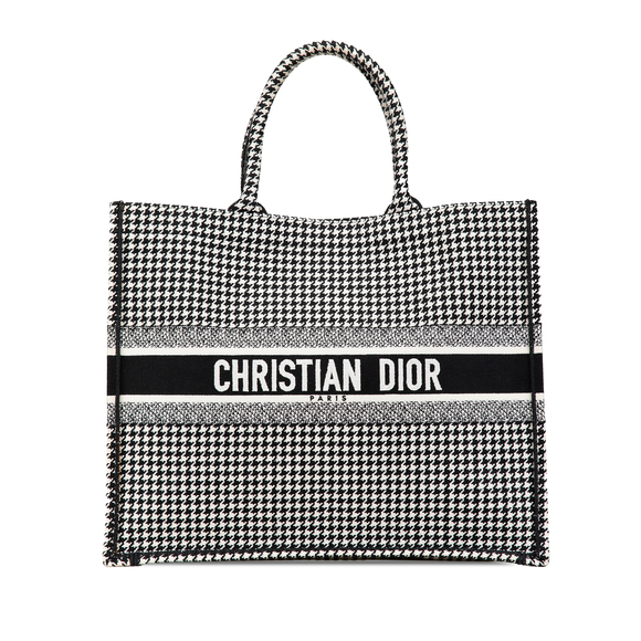 Pre-Loved Dior Large Canvas Houndstooth Embroidered Book Tote - Picture 1 of 12